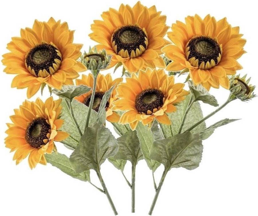 3x Zonnebloemen nep namaak kunstbloemen takken van 62 cm met 3 bloemen geel