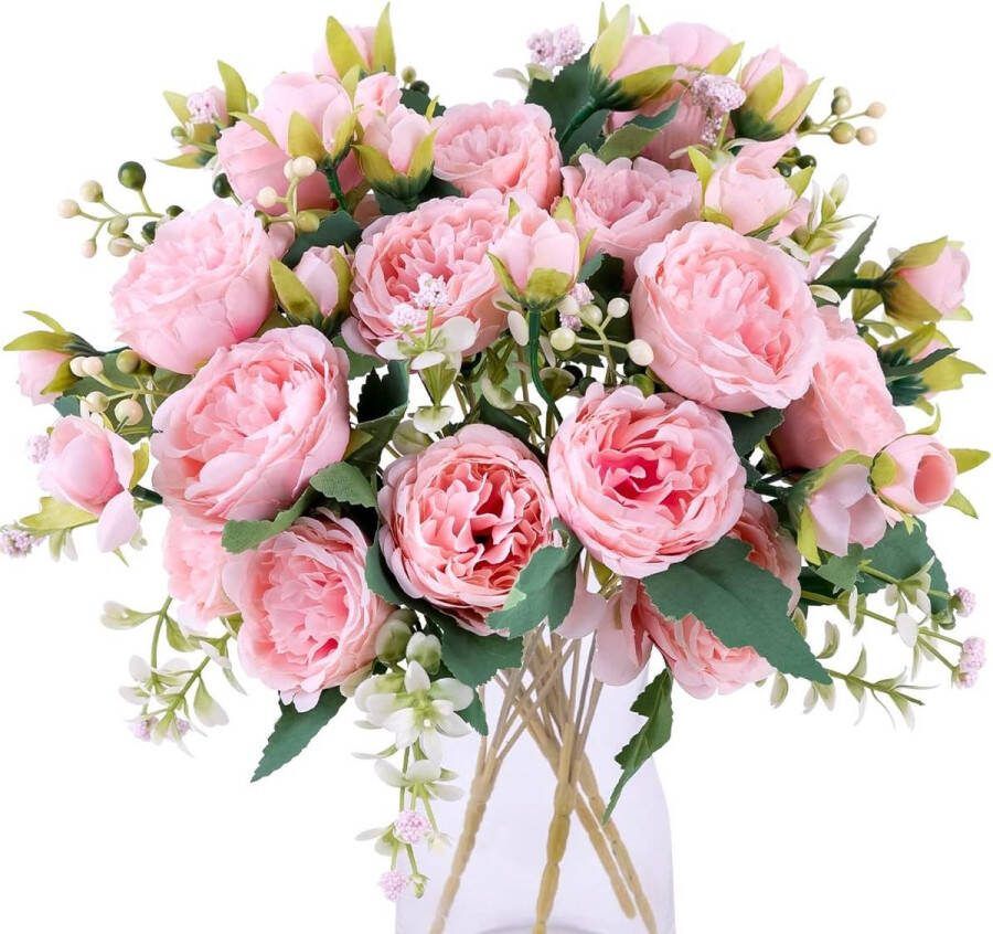 4 Bossen Pioen Kunstbloemen Roze Bloemen Zijde Pioenen Boeketten voor Trouwfeest Tafelstukken Bloemstuk Thuis Keuken Decor