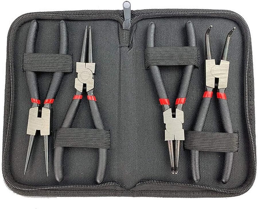 4-delige 225 mm borgringtangen set gebogen rechte 22 5 cm zeegering tang voor buitenborgringen en binnenborgringen antislip borgtang