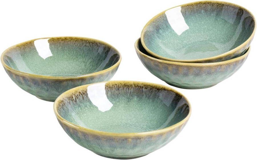 4-delige aardewerk schaalset 750 ml mueslikommen soepkommen keramiek beige ramen soepborden voor 4 personen