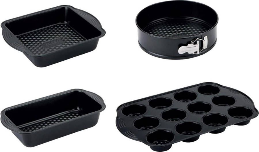 4-delige bakvormenset met antiaanbaklaag Koelkast-vriezer- en vaatwasmachinebestendig 30 cm springvorm 8 cm vierkante cakevorm 12 kopjes muffinvorm 9''x5'' broodvorm