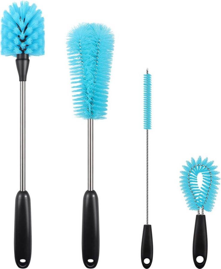 4-delige flessenborstelreinigingsset voor het reinigen van flessen met smalle hals waterflessen babyflessen drinkbekers en rietjes (blauw)