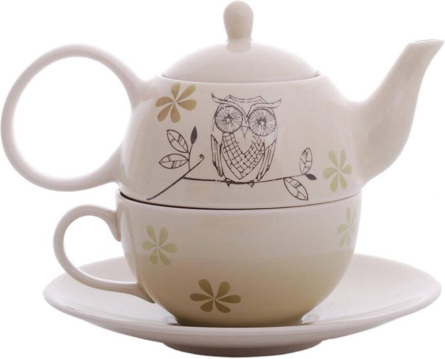 4-delige keramische Lutz theeset theepot 04 l beker 02 l