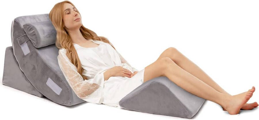 4-delige orthopedische kussenset traagschuim wigkussen met afneembare hoofdsteun comfortabel en verstelbaar leeskussen bedwigkussen rugsteunkussen voor slapen en lezen