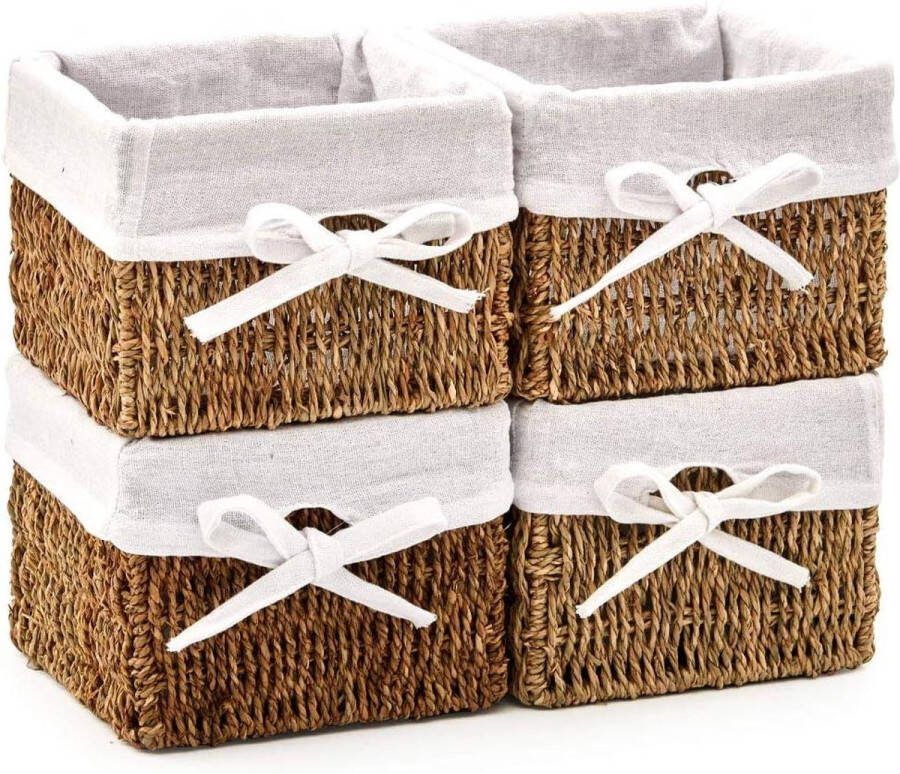 4-delige set natuurlijke algenmanden handgevlochten vierkant opbergmand plankmand organizer keuken badkamer slaapkamer wooncultuur 18 x 18 x 14 cm EZOWare