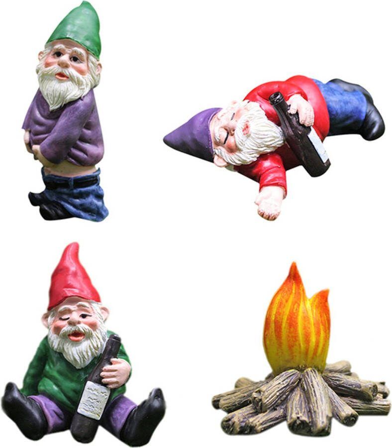 4-delige set van tuinkabouters die hebben gedronken Kampvuur Decoratie voor buiten Tuin Voortuin Achtertuin Goede kwaliteit