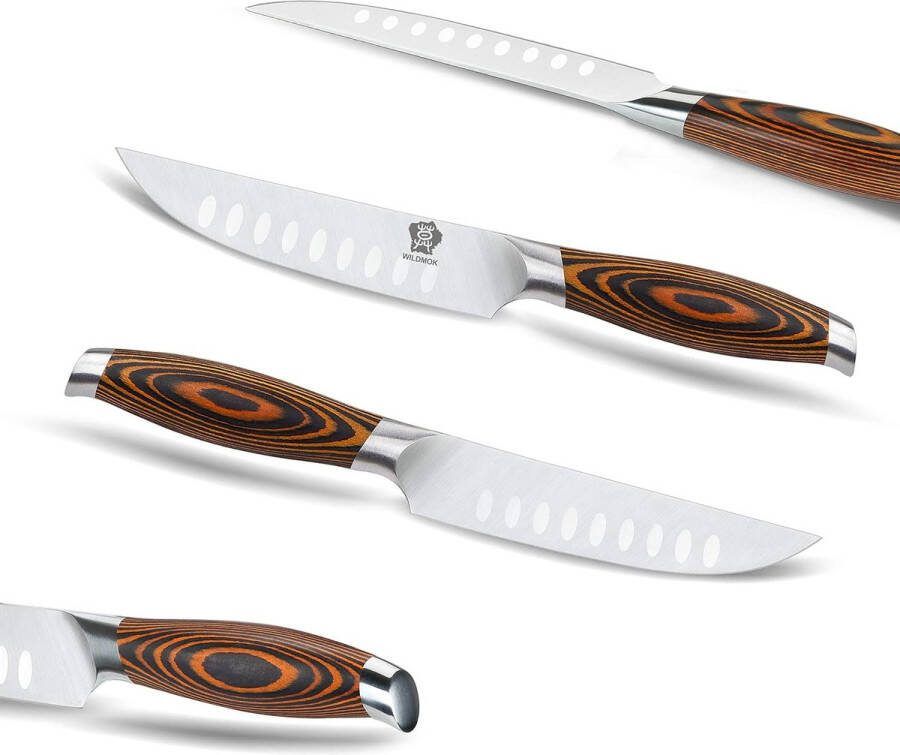 4-delige steakmessenset 12 8 cm lemmet van Duits staal ergonomische handgreep steakhouse messenset