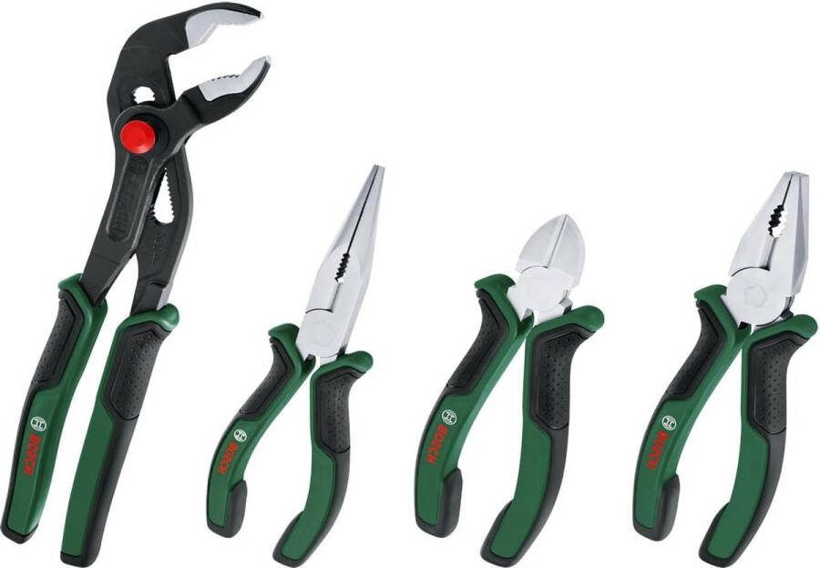 4-delige tangenset diagonale zijkniptang combinatie punt- en waterpomptang ergonomische softgrip vernikkeld oppervlak