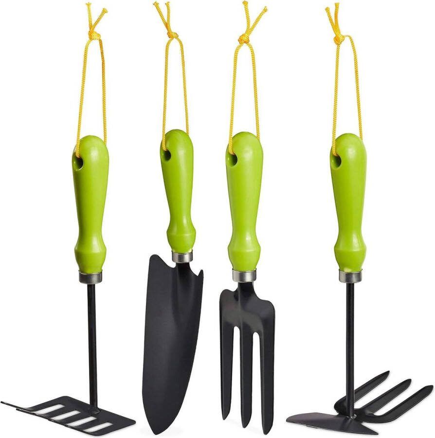 4-delige Tuingereedschap Set Bloemenschep Handhark Rooivork Schoffel Groen Tuinset