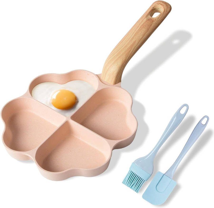 4-gaats hartvormige eierpan anti-aanbaklaag graniet kleine pannen inductie braadpan creatieve schattige omeletpan zonder PFOA gezonde pannenkoekenpan voor het ontbijt