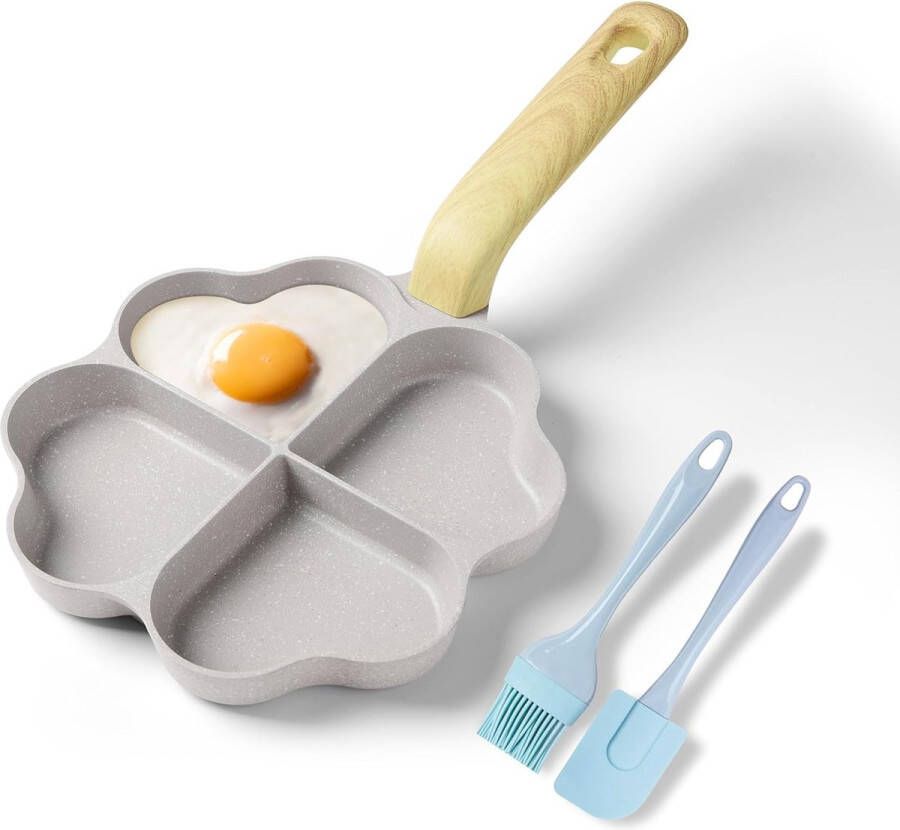 4-gaats hartvormige eierpan met antiaanbaklaag van graniet kleine pannen voor inductie creatieve schattige omeletpan zonder PFOA gezonde pannenkoekenpan voor ontbijt