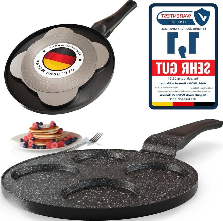 4-gaten pannenkoekenpan inductie anti-aanbakpan geschikt voor spiegelei en poffertjes diameter 26 cm