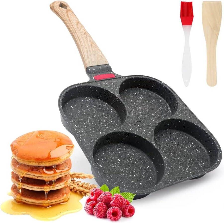 4-gaten pannenkoekenpan met deksel antiaanbaklaag omeletpan steakpan ontbijt hamburgers inductie & gasfornuis