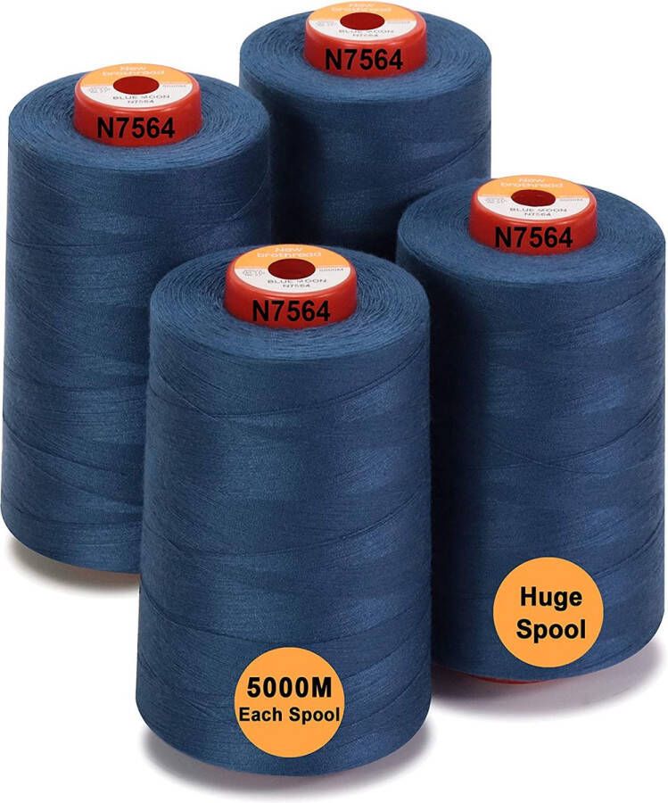 4 Grote Kegels van 5000m polyester naaigaren voor alle doeleinden 40S 2 (Tex27) voor naaien quilten patchwork serger en overlock Zilverkleurig