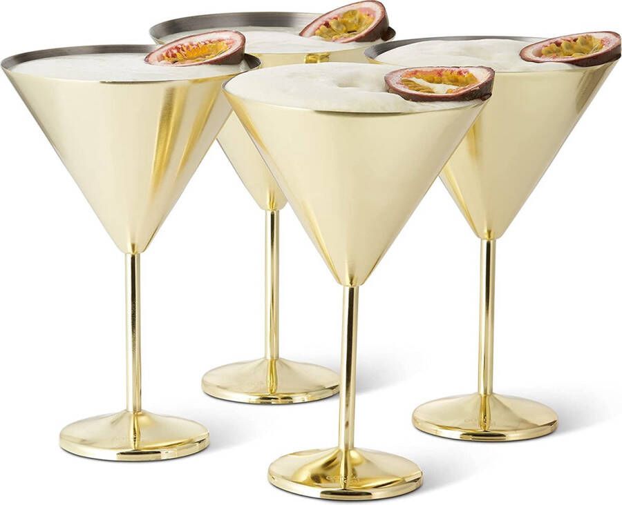 4 grote roestvrijstalen Martini cocktailglazen (XL 460ML) Goud mat-robuust en onbreekbaar-Geschenkset voor verjaardagen en Kerstmis