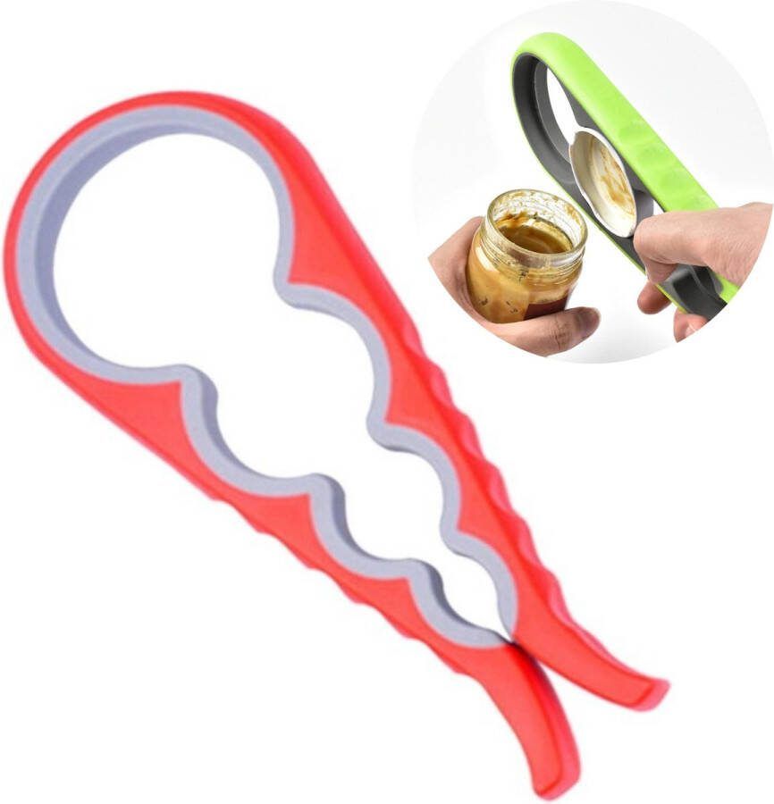 Merkloos Sans marque 4-in-1 Allesopener Universeel Voor deksels en potten Dekselopener Potopener Flesopener Pot Opener Fles opener Pottenopener Flesopener Reuma Hulp Rood Grijs