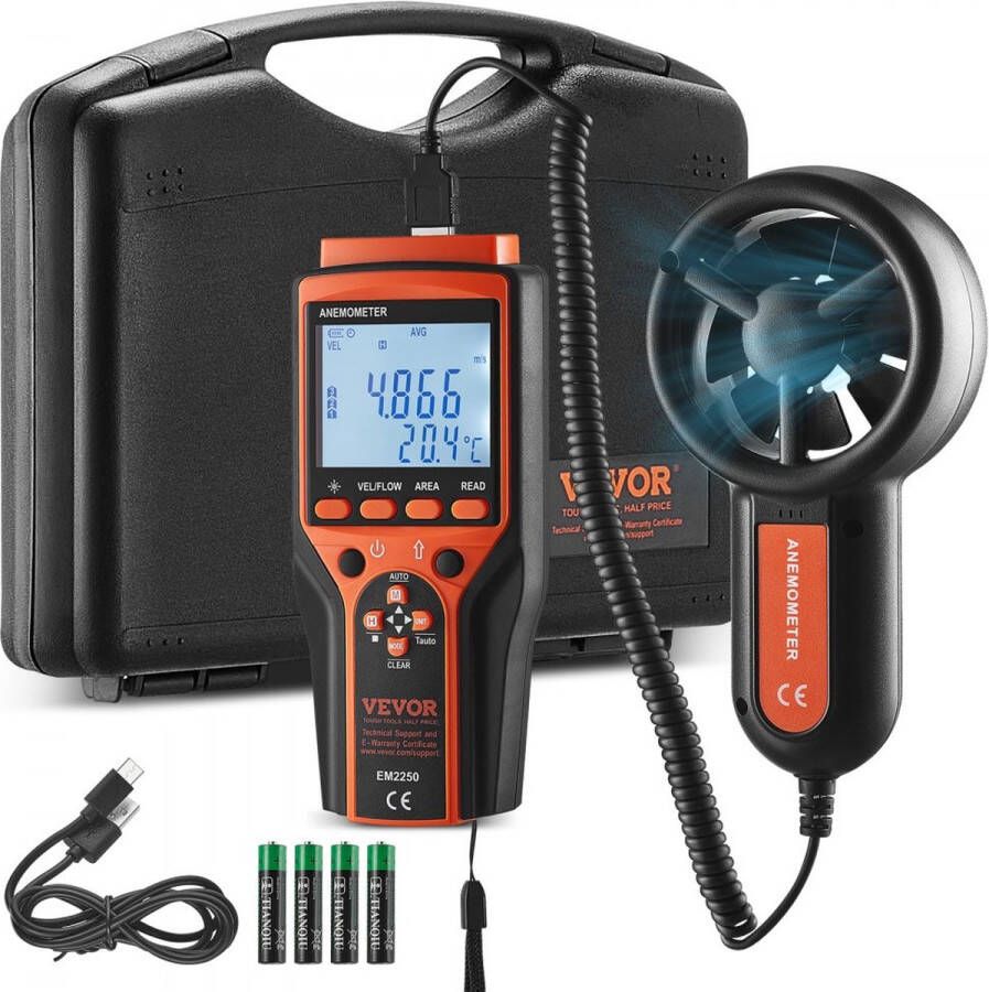 4-in-1 Anemometer 100 8MPH Luchtsnelheidsmeter 168x75x36mm Anemometer IP44 Windmeter Windsterktemeter MAX MIN AVG CU Windsnelheid Gegevenssnelheidsmeter