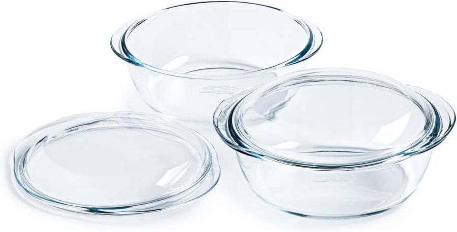 4-in-1 collectie stoofpan van borosilicaatglas stoomkoken set van 2 magnetron- en vaatwasmachinebestendig 23 liter