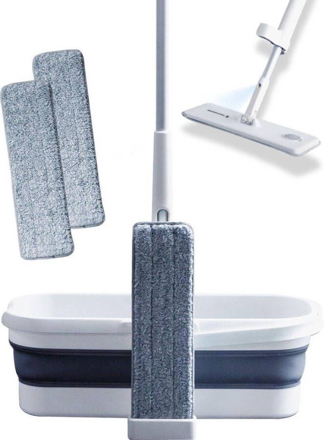 4-in-1 Dweilset met sprayfunctie en opvouwbare emmer Dweilset en Vloerwisser met uitwringsysteem Complete Reinigingsset met Extra Accessoires