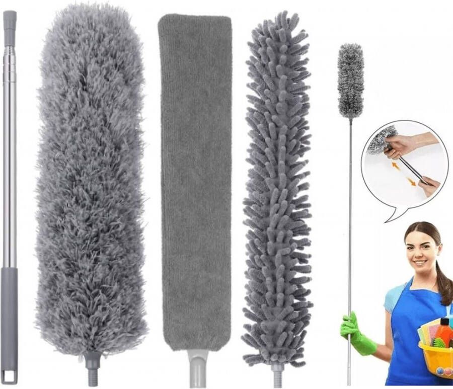 4-in-1 Dweilsysteem Dweilset Vloerwisser Nat en droog Microvezel Dweil Raamwisser Trekker Telescopische Steel met Steel Telescopisch Watertrekker Douchewisser