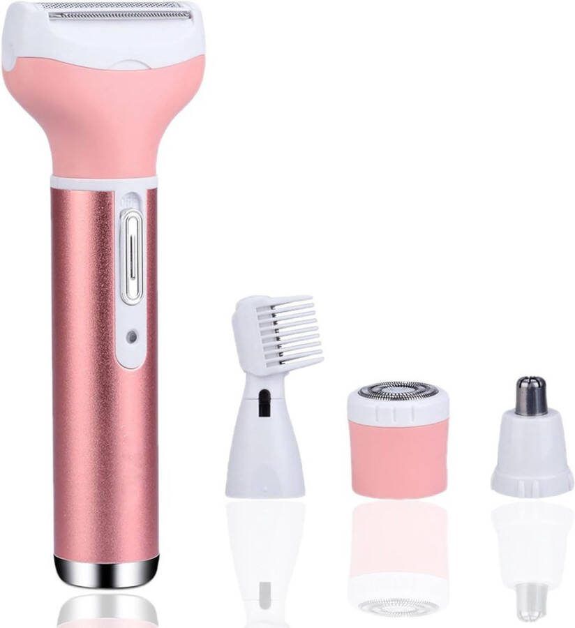 4 IN 1 Elektrisch Damesscheerapparaat Haarverwijderaar Set Pijnloos Epilator USB Oplaadbaar met 4 Afneembare Hulpstukken voor Bikinitrimmer Neushaartrimmer Wenkbrauwvormer Body Shaver