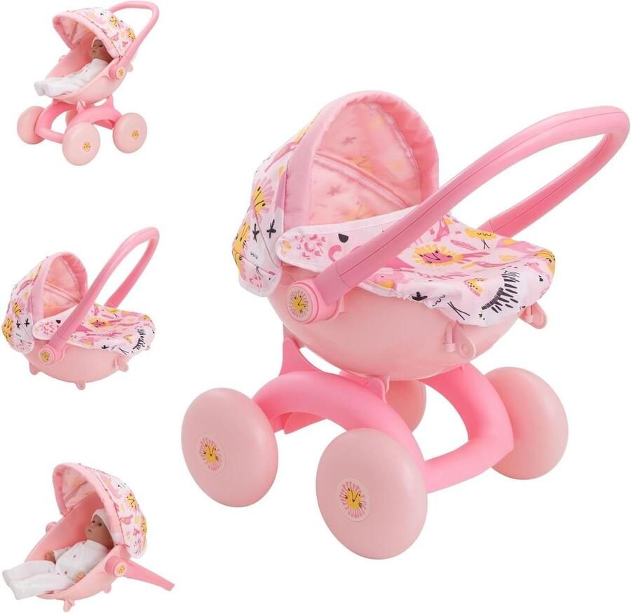 4-in-1 My First Kinderwagen Jungle Print Design Kinderbabypop Kinderwagen Buggy Kinderwagen Reiswieg Babyzitje Poppenaccessoires 18+ jaar poppenstoel
