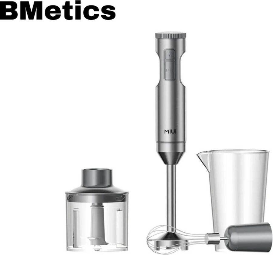 4 in 1 Staafmixer set 1000 Watt met Hakmolen Klopper Garde Beker RVS
