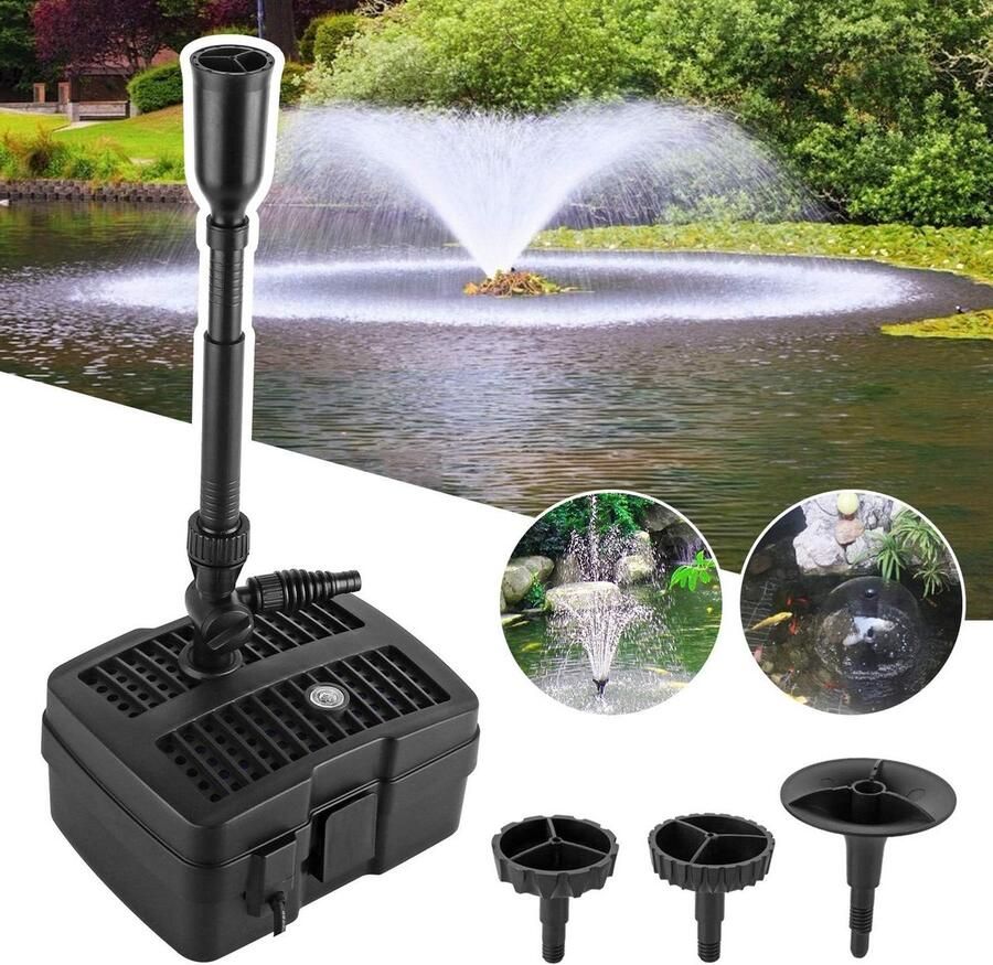 4-in-1 vijverpomp met filter en UV-zuiveraar waterspeelpomp voor tuin en fontein beeklooppomp met stroomkabel (24 W) vijverfilter met uvc lamp