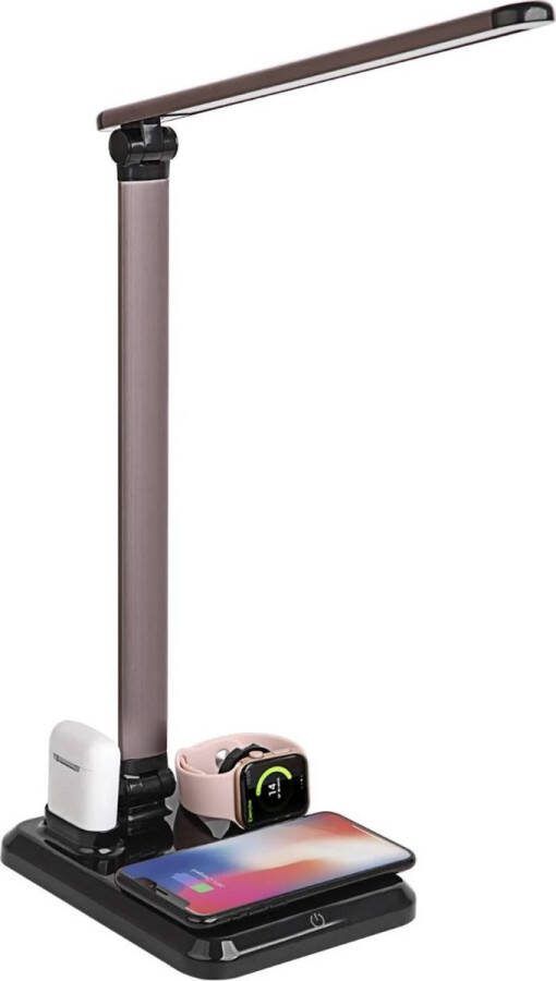 4 in 1 Wireless Desktop Lamp Charger Zwart Bureaulamp met draadloos opladen Smart Touch lamp Nachtlamp