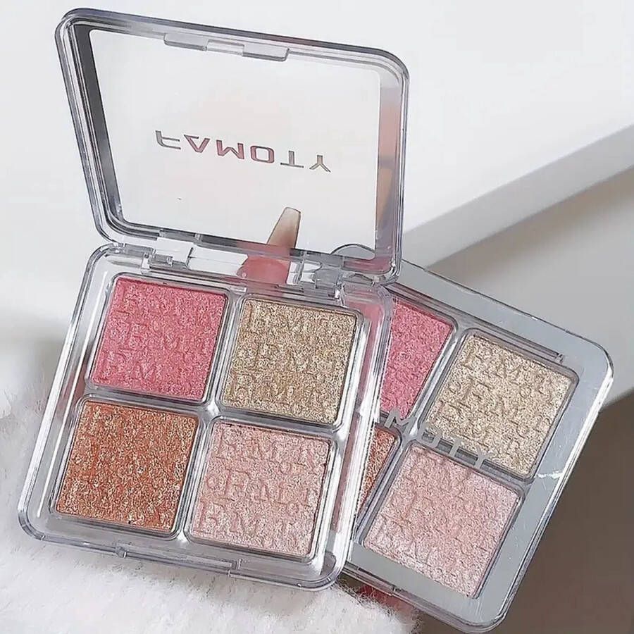 4-Kleuren Highlighter & Contour Palette Waterproof en Langhoudend Glitter voor Alle Huidtinten Verheldert en Definieert Gezichtskenmerken Perfect voor Dagelijks Gebruik en Speciale Gelegenheden Geschikt voor Alle Huidtypes