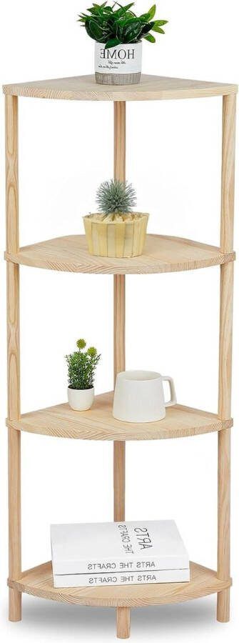 4-laags hoekplank unit van natuurlijk hout voor woonkamer-hal-keuken-badkamer 315x315x1045 cm Opbergrek