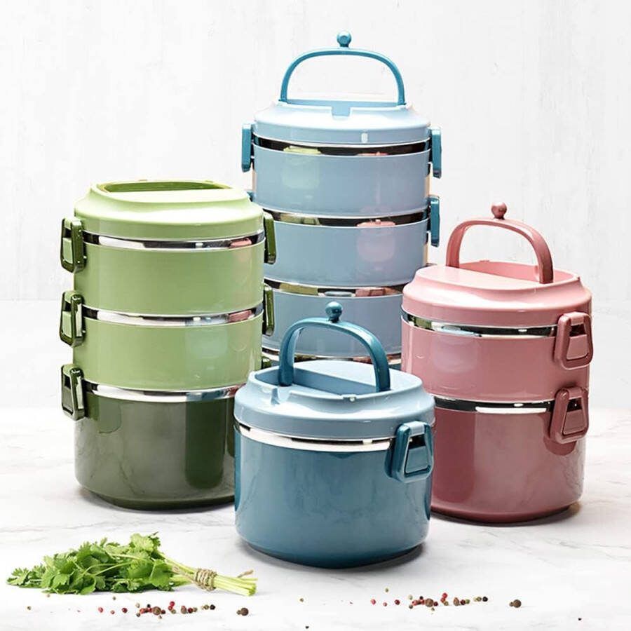 4-laags meerlaagse stapelbare roestvrijstalen lunchbox lekvrij roze