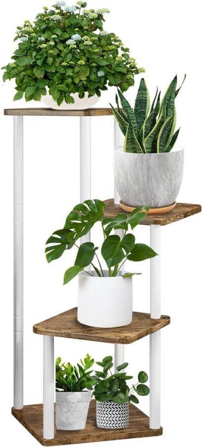 4-laags metalen plantenstandaard voor binnen en buiten bloemenplank voor meerdere planten hoekhoge bloemhouder voor terras tuin woonkamer balkon slaapkamer wit (4 niveau)