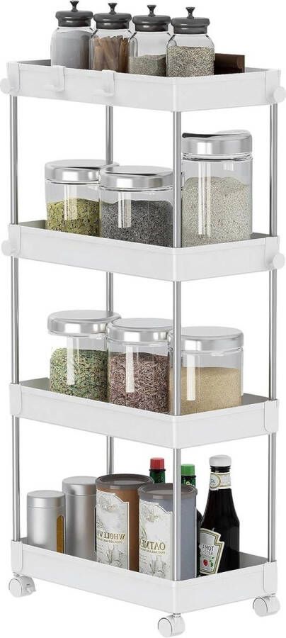 4-laags opbergrek met wielen voor kantoor keuken badkamer 22 x 40 x 85 cm wit