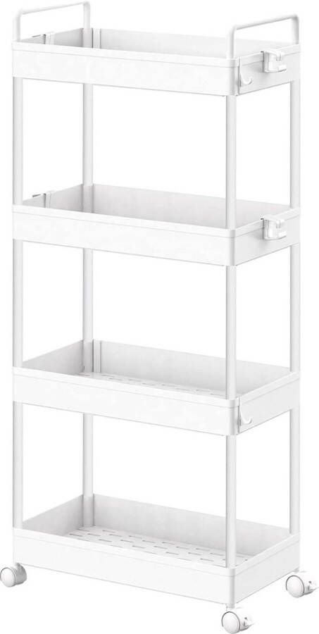 4-laags opbergwagen uitschuifbare rollende utility-cart mobiele opslagrekken organizer voor keuken badkamer wasruimte slaapkamer smalle plaatsen wit keukentrolley