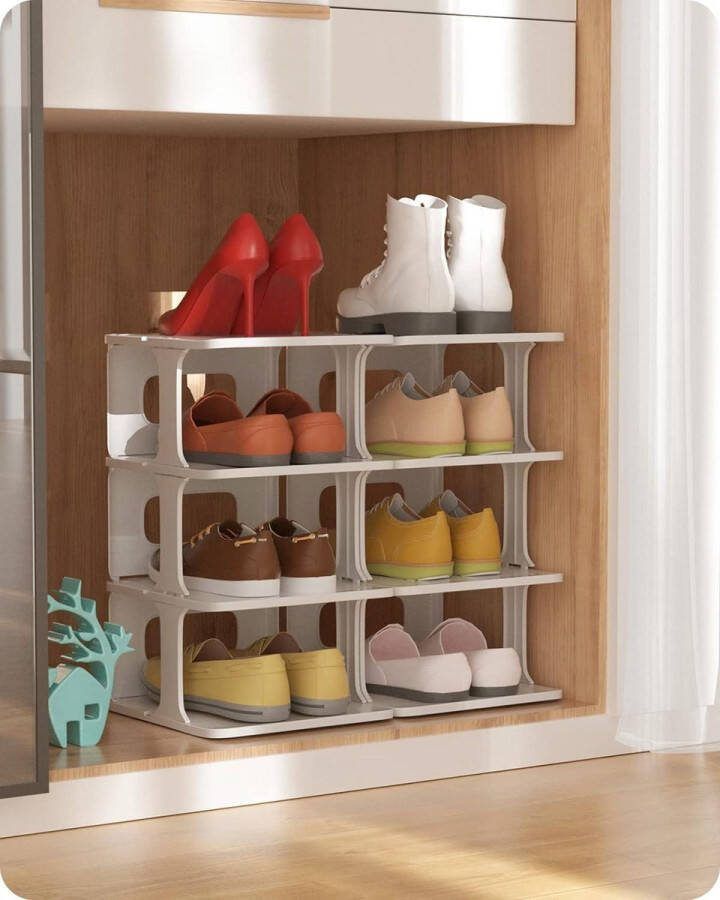 4-laags plastic schoenenrek organizer doe-het-zelf ruimtebesparende schoenopslag voor 8 paar schoenen