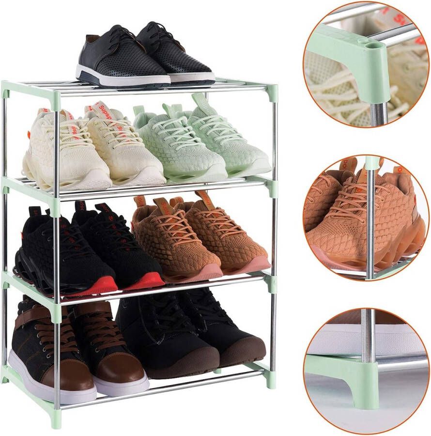 4-laags stapelbaar klein schoenenrek lichtgewicht schoenenrek opbergorganizer voor toegang hal en kast (groen)