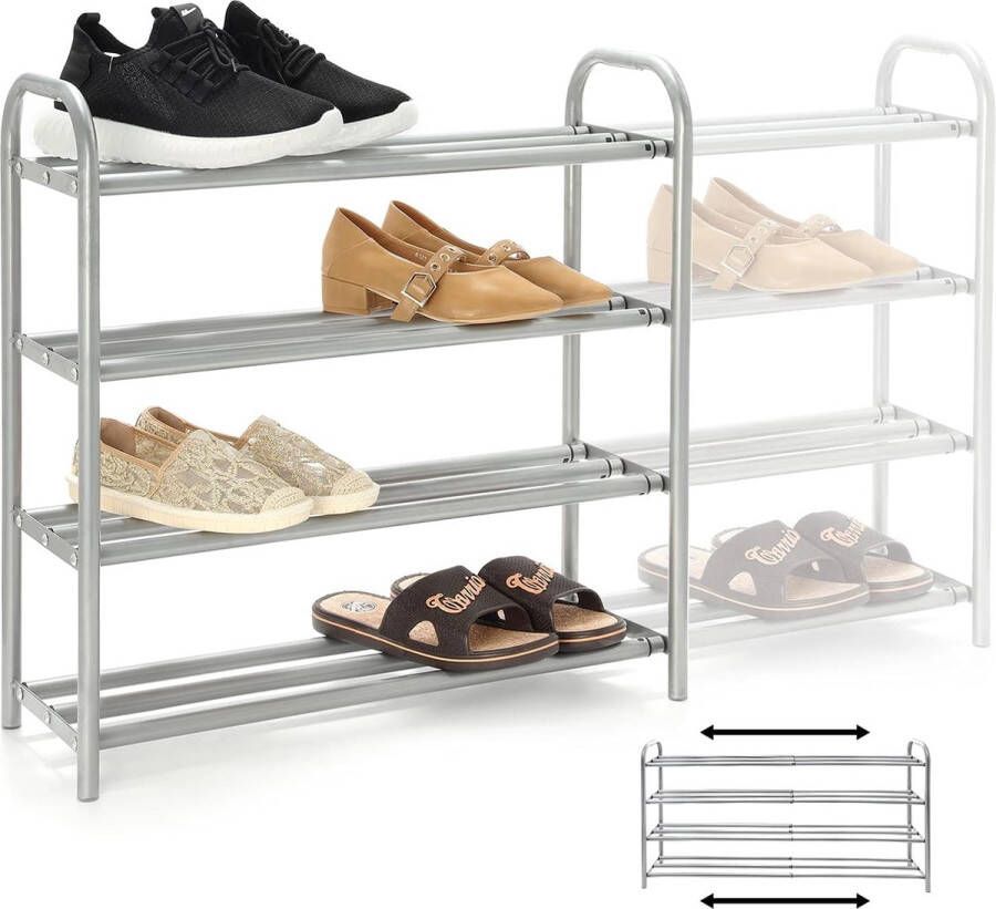 4-laags uitschuifbare schoenenrekorganisator stevig metalen rek voor maximaal 20 paar schoenen ruimtebesparend rek voor kledingkast