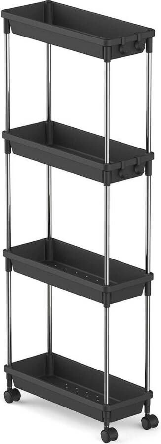 4 Laags Uitschuifbare Trolley Gereedschapsrek Plank Organizer Met Wielen Voor Badkamer Keuken Wasruimte Slaapkamer Opslag Ruimtebesparend Zwart Slanke Rollende Opbergkar