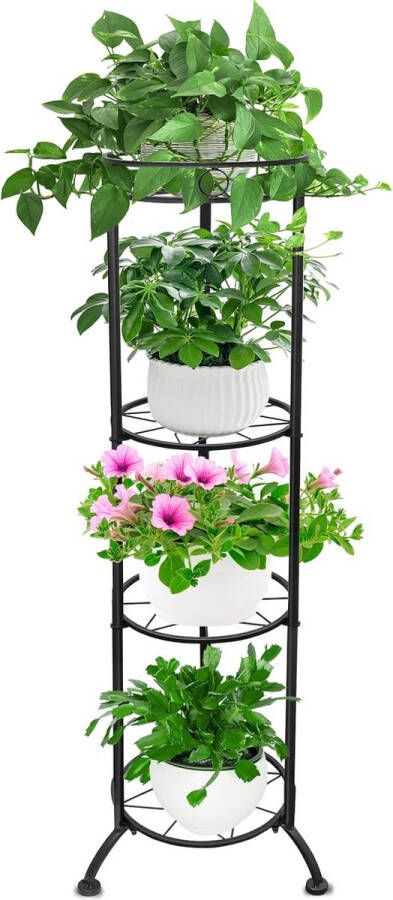 4 lagen metalen plantenstandaard voor binnen 115 cm hoog bloemenrek voor meerdere planten hoek plantenhouder rek voor terras tuin outdoor balkon woonkamer (A)