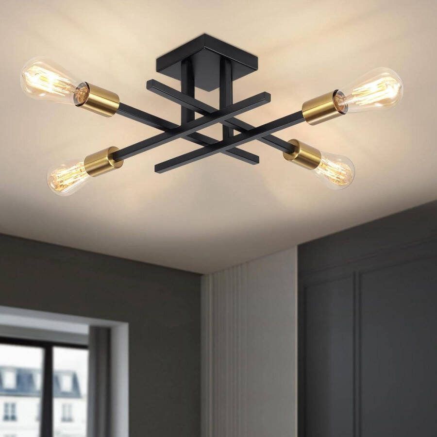 4-lampen kroonluchter industriële plafondlamp hanglamp slaapkamer woonkamer hal keuken eetkamer zwart-goud
