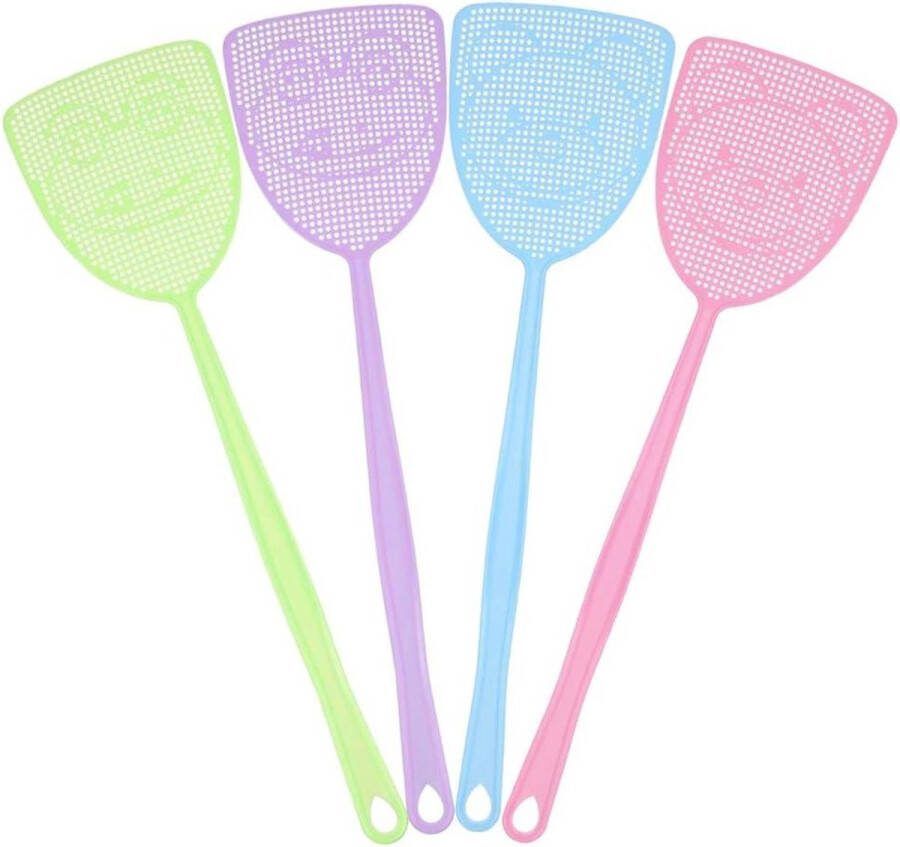 4-Pack 17.5-Inch Sterke Flexibele Handmatige Vliegenmepper Insecten Wespen Ongediertebestrijding Multiverpakking met Lange Handvat Verschillende Kleuren Heavy Duty Vliegenmeppers vliegenmepper plastic