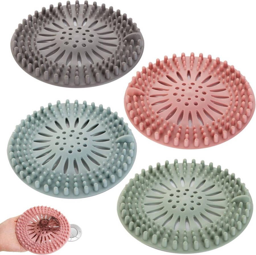 4 Pack Drain Hair Catcher Siliconen Hair Stopper Bad Sink Filter Douche Afvoerdeksel Filter Haarval Haarvanger Plug Gat Zeef Protector voor Badkamer en Keuken (4 Kleur)