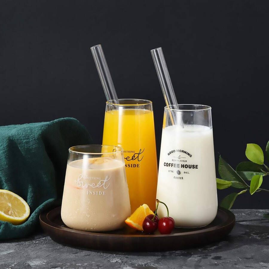 4-pack Glazen Rietjes Reusable Glass Drinking Straws met 4 rechte smoothie-rietjes en 4 schoonmaakborstels en doos herbruikbare rietjes voor koffie thee wijn sap smoothies Glass Straws bevroren drankjes (10x254 mm recht)