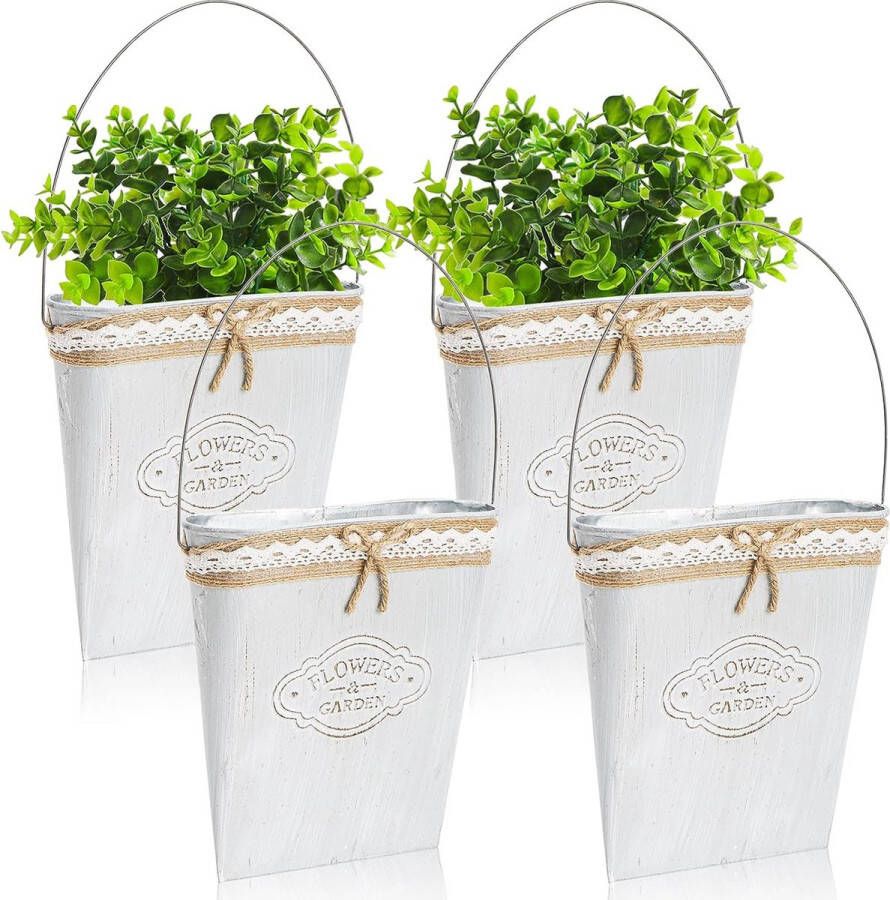 4-pack metalen hangende plantenbak gegalvaniseerde boerderij zakplanter met handvat rustieke wandvaas decor voor planten bloemen woondecoratie