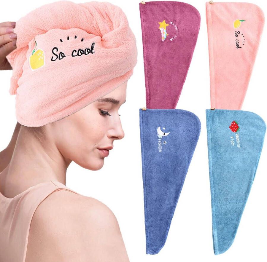 4-pack microvezel haarhanddoeken 4 kleuren sneldrogende handdoek met knoop sneldrogende handdoek superabsorberend droogkap voor droog en krullend haar 4-pack