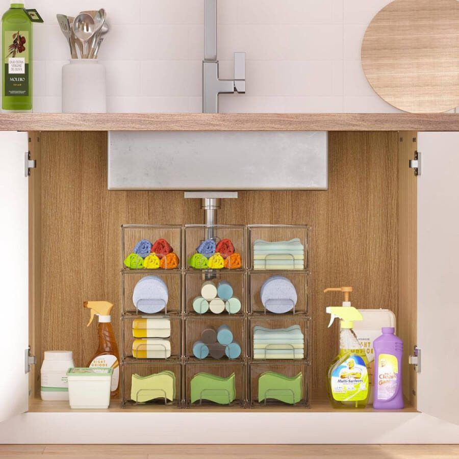 4-pack stapelbare opbergladen acryl organizer met 32 antislipmatten acryl lade organizer voor dressoir badkamer