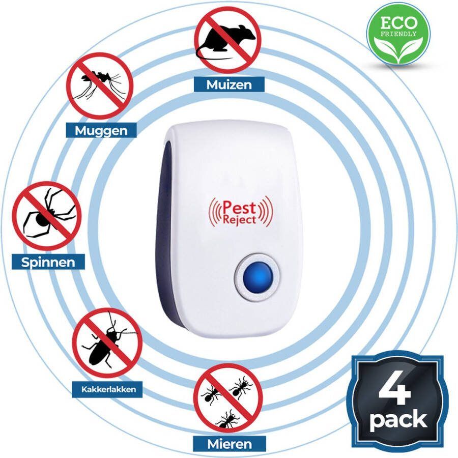 4-Pack Ultrasone Ongedierte Verjager Pest Reject Muizenverjager Vliegenverjager Muggenstekker Geen Chemicaliën of Gif Ook Voor Geaarde Stopcontacten