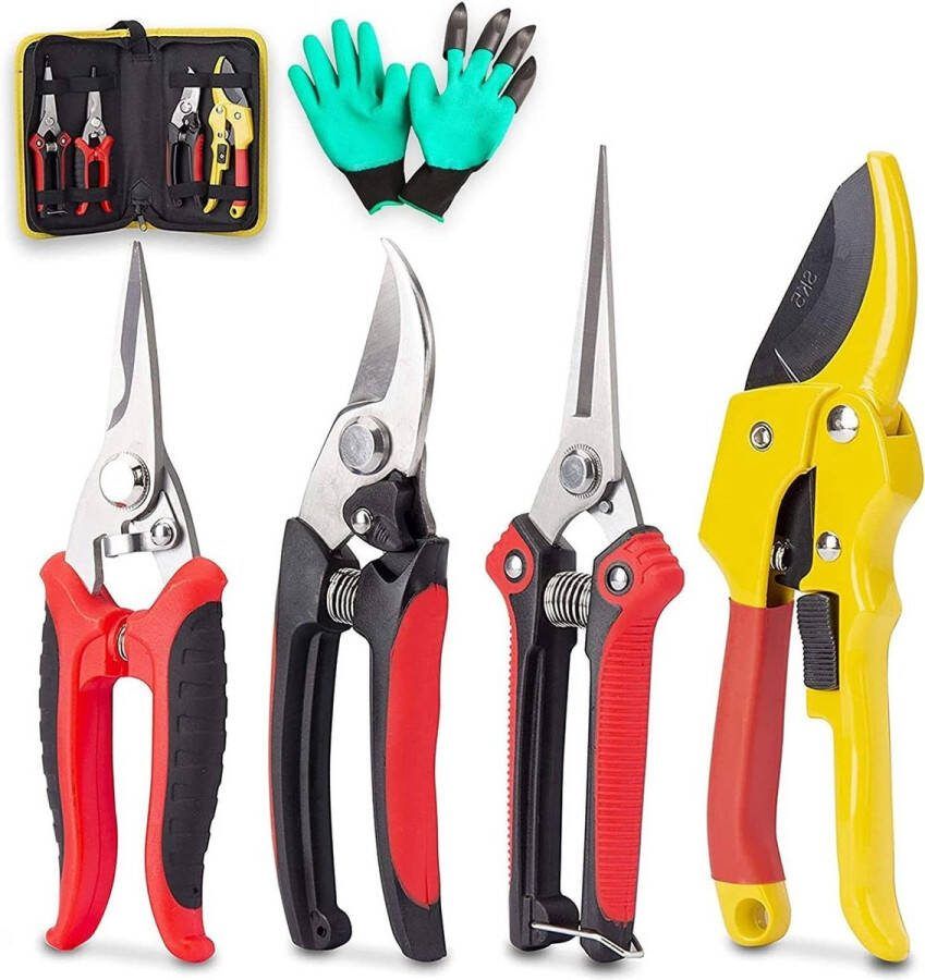 4 Packs Snoeischaar Tuin Cutter Clippers Roestvrij Staal Scherpe snoeischaar Secateurs Professionele Bypass Snoeien Handgereedschap Schaar Kit met Opbergtas