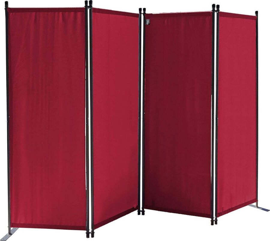 4-Piece Screen 165 x 220 cm Fabric Room Divider Balcony Privacy Screen Foldable Ruby Red